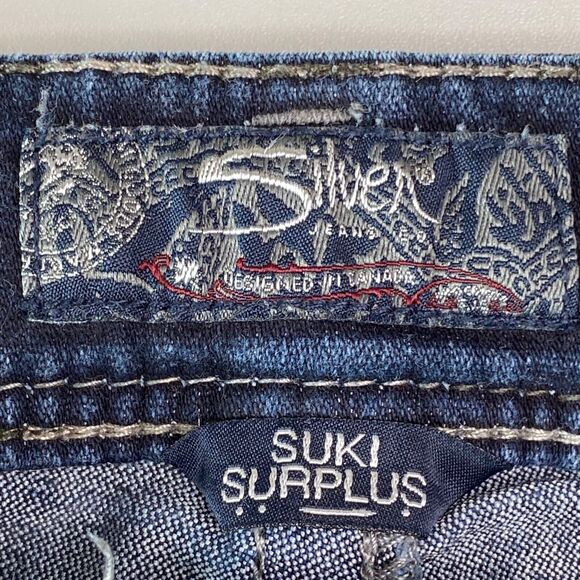 Silver Suki Surplus Jeans Flap Pocket Bootcut Women Sz 30 Mid Rise Embroidered - Picture 10 of 14